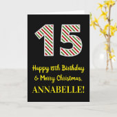 ハッピー15誕生日&メリークリスマス,名前をカスタムする カード (黄色い花)