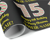 ハッピー15誕生日&メリークリスマス，名前をカスタムする ラッピングペーパー (ロールコーナー)