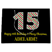ハッピー15誕生日&メリークリスマス，名前をカスタムする ラージペーパーバッグ (正面)