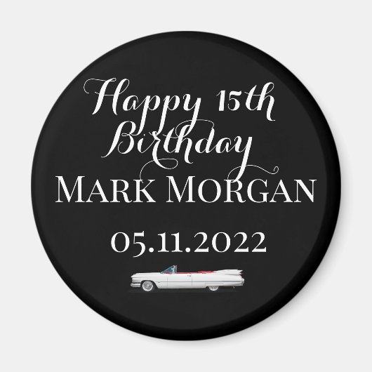 ハッピー15th誕生日の男の子パーティーの好意白黒 マグネット (正面)