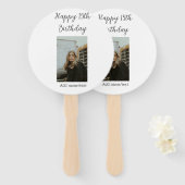 ハッピー15th誕生日を追加する名前フォト文字 モダン ハンドファン (正面&裏面)