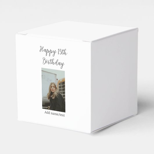 ハッピー15th誕生日を追加する名前フォト文字 モダン フェイバーボックス (正面サイド)