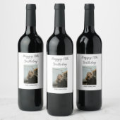 ハッピー15th誕生日を追加する名前フォト文字 モダン ワインラベル (ボトル)