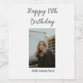 ハッピー15th誕生日を追加する名前フォト文字 モダン ワインラベル (シングルラベル)