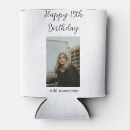 ハッピー15th誕生日を追加する名前フォト文字 モダン 缶クーラー