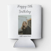 ハッピー15th誕生日を追加する名前フォト文字 モダン 缶クーラー (裏面)
