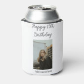 ハッピー15th誕生日を追加する名前フォト文字 モダン 缶クーラー (缶裏面)
