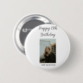 ハッピー15th誕生日を追加する名前フォト文字 モダン 缶バッジ (正面&裏面)