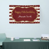 ハッピー15th誕生日バナーブルゴーニュ金ゴールドグリッター 横断幕 (トレードショー)