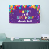 ハッピー16誕生日カラフルバルーン紫 横断幕 (トレードショー)