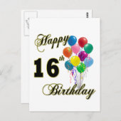 ハッピー16誕生日ギフトと誕生日アパレル ポストカード (正面/裏面)