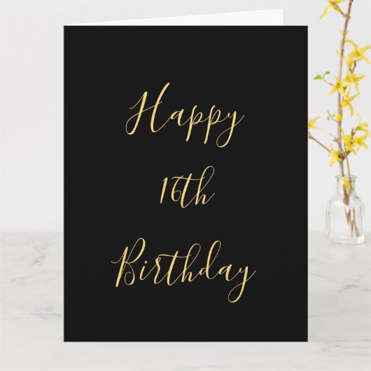 ハッピー16誕生日ゴールデンイエローカスタムエージブラック カード (黄色い花)