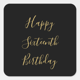 ハッピー16誕生日ゴールデンイエローカスタムエージブラック スクエアシール