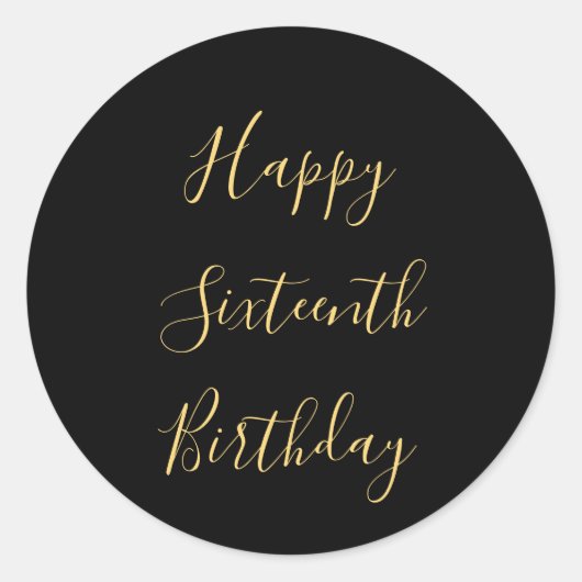 ハッピー16誕生日ゴールデンイエローカスタムエージブラック ラウンドシール (正面)
