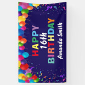 ハッピー16誕生日バカラフルルーンズネービーブルー 横断幕 (縦)
