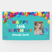 ハッピー16誕生日バカラフルルーンティール（緑がかった色） 横断幕 (横)