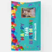 ハッピー16誕生日バカラフルルーンティール（緑がかった色） 横断幕 (縦)
