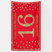 ハッピー16誕生日バナーレッド&金ゴールドグリッター 横断幕 (縦)