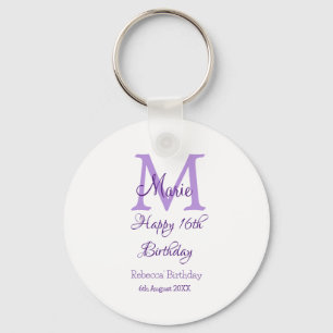 ハッピー16誕生日パープル追加の名前monogram moder キーホルダー