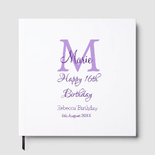 ハッピー16誕生日パープル追加の名前monogram moder ゲストブック