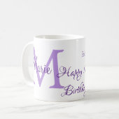 ハッピー16誕生日パープル追加の名前monogram moder コーヒーマグカップ (正面左)