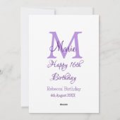 ハッピー16誕生日パープル追加の名前monogram moder シーズンカード (裏面)