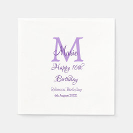 ハッピー16誕生日パープル追加の名前monogram moder スタンダードカクテルナプキン