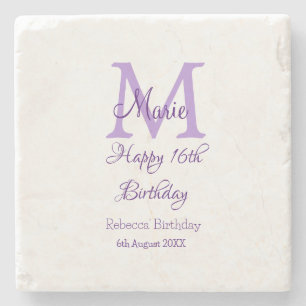 ハッピー16誕生日パープル追加の名前monogram moder ストーンコースター
