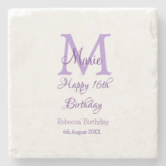 ハッピー16誕生日パープル追加の名前monogram moder ストーンコースター (正面)