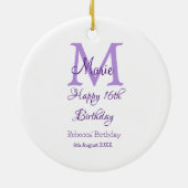 ハッピー16誕生日パープル追加の名前monogram moder セラミックオーナメント (裏面)