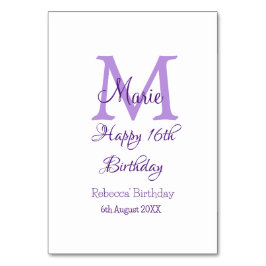 ハッピー16誕生日パープル追加の名前monogram moder テーブルナンバー