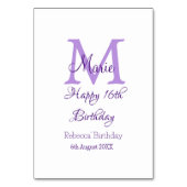 ハッピー16誕生日パープル追加の名前monogram moder テーブルナンバー (裏面)