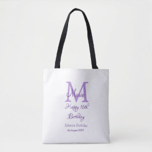ハッピー16誕生日パープル追加の名前monogram moder トートバッグ