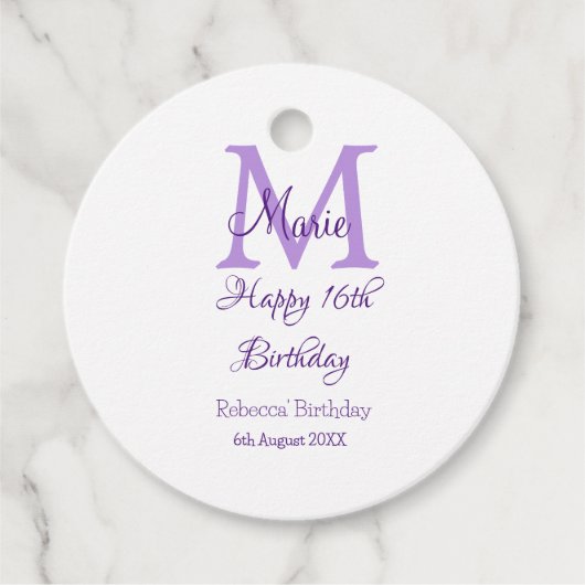 ハッピー16誕生日パープル追加の名前monogram moder フェイバータグ (正面)