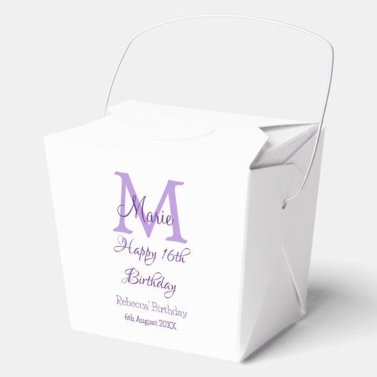 ハッピー16誕生日パープル追加の名前monogram moder フェイバーボックス (正面)
