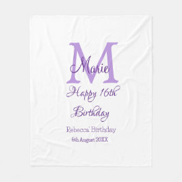 ハッピー16誕生日パープル追加の名前monogram moder フリースブランケット
