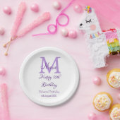 ハッピー16誕生日パープル追加の名前monogram moder ペーパープレート (パーティー)
