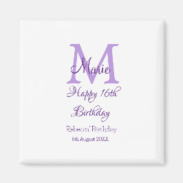 ハッピー16誕生日パープル追加の名前monogram moder マグネット