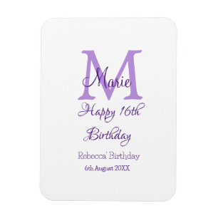 ハッピー16誕生日パープル追加の名前monogram moder マグネット