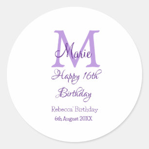 ハッピー16誕生日パープル追加の名前monogram moder ラウンドシール
