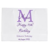 ハッピー16誕生日パープル追加の名前monogram moder ラージペーパーバッグ (裏面)