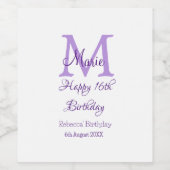 ハッピー16誕生日パープル追加の名前monogram moder ワインラベル (シングルラベル)