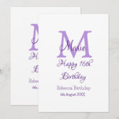 ハッピー16誕生日パープル追加の名前monogram moder 招待状 (正面/裏面)