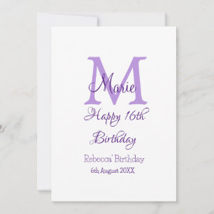 ハッピー16誕生日パープル追加の名前monogram moder 招待状