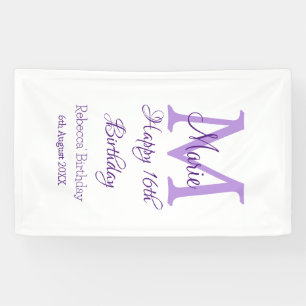 ハッピー16誕生日パープル追加の名前monogram moder 横断幕