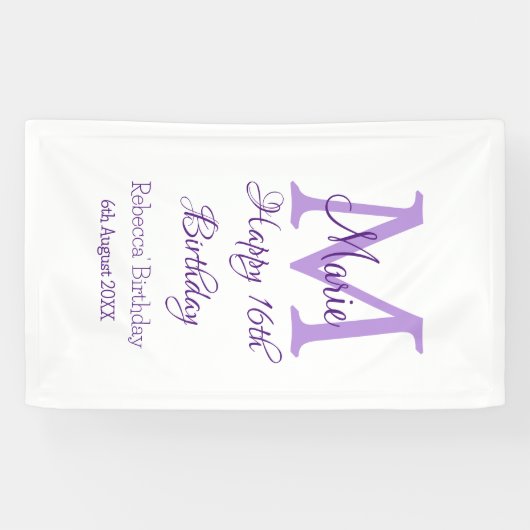 ハッピー16誕生日パープル追加の名前monogram moder 横断幕 (横)