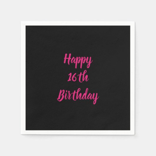 ハッピー16誕生日ピンクブラックカスタムカラー2023 スタンダードカクテルナプキン (正面)