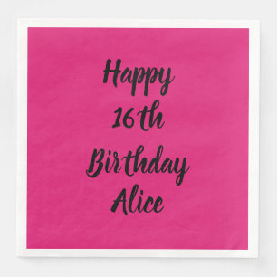 ハッピー16誕生日ピンクブラック名前をカスタムする ガーリー