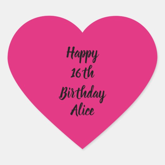 ハッピー16誕生日ピンクブラック名前をカスタムする ガーリー ハートシール (正面)
