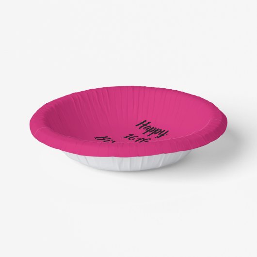 ハッピー16誕生日ピンクブラック名前をカスタムする ガーリー ペーパーボウル (傾斜あり)